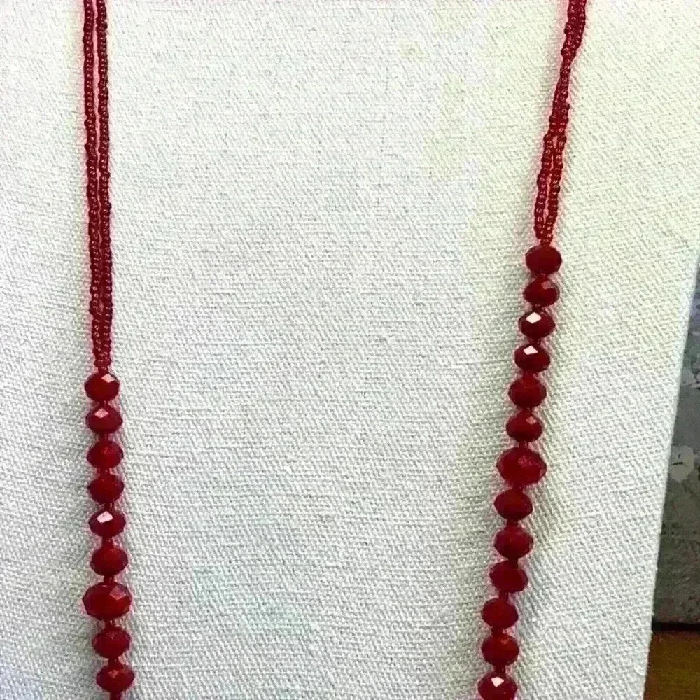 Vintage Glass Crystal and Seed Beads Dark Red